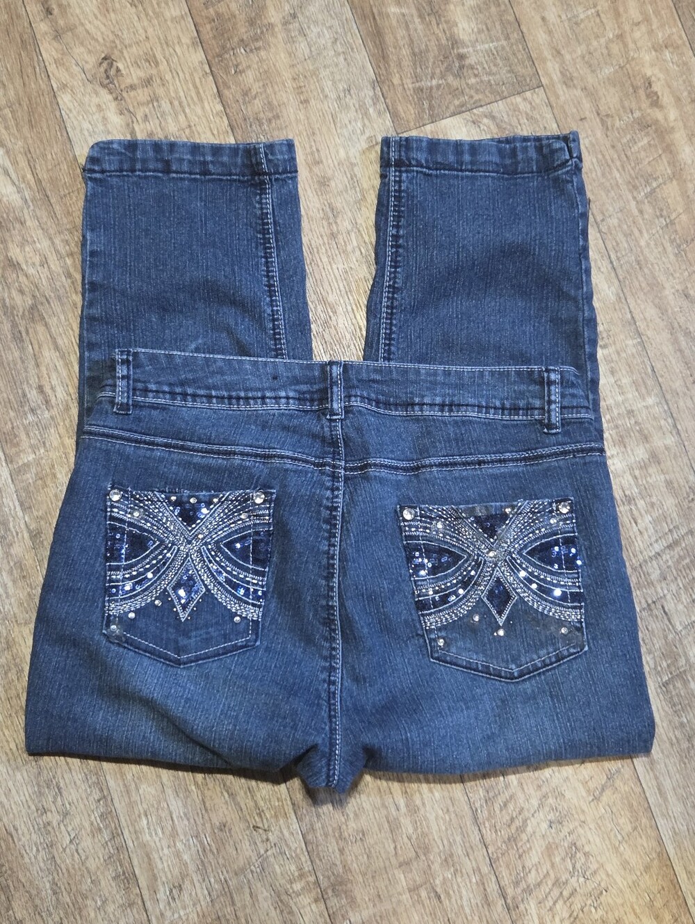 Roz & Ali Rhinestone/sequin Blue Embellished Pocket Jeans